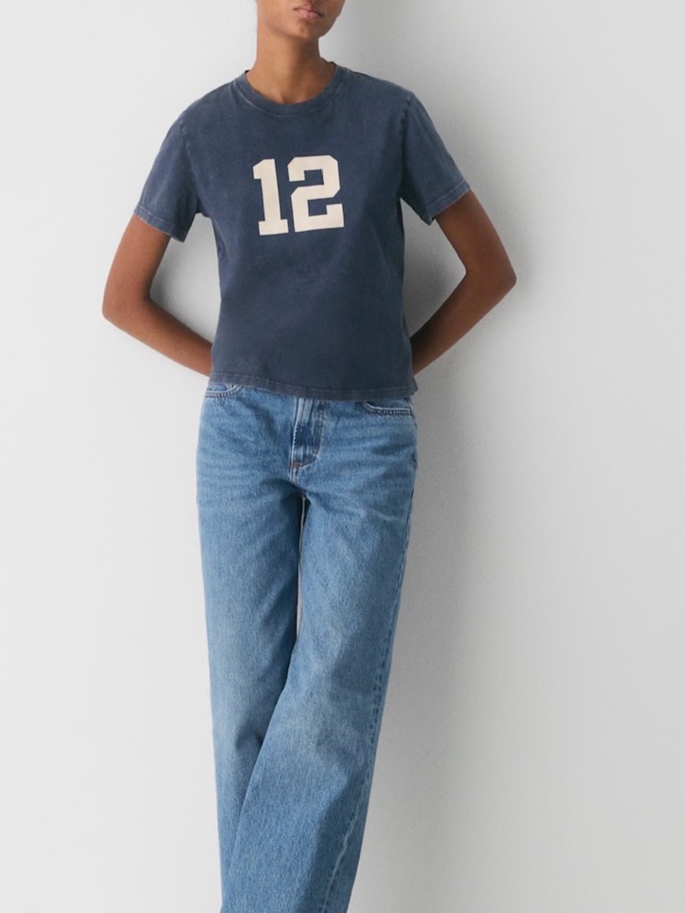Aritzia Navy Short-Sleeve Tee with Cream '12' Graphic soft feels all the time